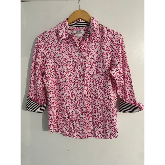 Foxcroft for Appleseeds button down top women’s 6 petite pink printed cotton - Picture 1 of 5